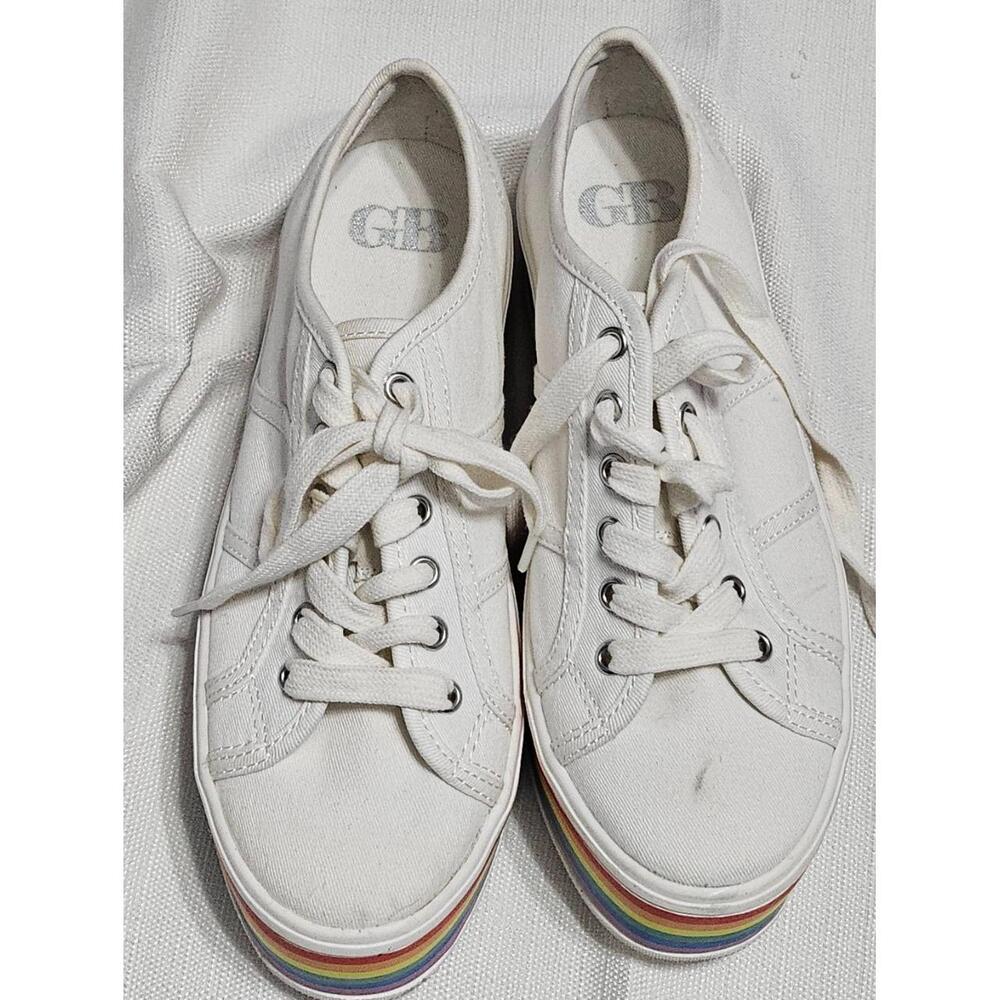 GB Canvas Platform Style Sneakers White Rainbow Stripe Sole‎ Colorful Womens 6.5
